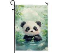 Drapeau de jardin panda mignon, adorable bannière de décoration d'intérieur en forme de panda noir et blanc, drapeau saisonnier double face pour décoration de pelouse extérieure, 30,5 x 45,7 cm