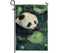 Drapeau de jardin panda mignon, bannière de décoration extérieure avec feuilles de bambou vertes, drapeau de cour double face, décoration printemps-été, panneau de pelouse sur le thème des animaux