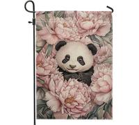 Drapeau de jardin panda mignon, bannière florale douce de pêche, bannière de décoration de jardin, double face en toile de jute pour décoration de pelouse, fête de jardin, décoration d'intérieur, 30,5