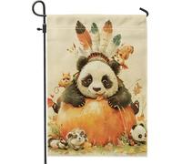 Drapeau de jardin panda pour récolte d'automne, mignon panda citrouille, Thanksgiving, décoration d'intérieur, drapeaux de jardin, décoration de pelouse extérieure double face, 30,5 x 45,7 cm