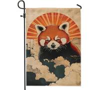 Drapeau de jardin panda rouge, bannière extérieure vibrante au coucher de soleil, décoration d'intérieur en toile de jute, décoration saisonnière de pelouse, drapeau de cour sur le thème de la nature