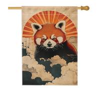 Drapeau de jardin panda rouge, bannière extérieure vibrante au coucher de soleil, décoration d'intérieur en toile de jute, décoration saisonnière de pelouse, drapeau de cour sur le thème de la nature