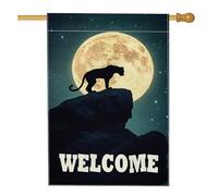 Drapeau de jardin panthère au clair de lune, bannière de décoration animale du ciel nocturne, décoration de pelouse extérieure double face pour l'automne et l'hiver, style bienvenu, 71,1 x 101,6 cm