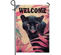 Drapeau de jardin panthère tropicale, décoration de la jungle pêche et verte, bannière de pelouse extérieure d'été, décoration d'intérieur double face, 30,5 x 45,7 cm