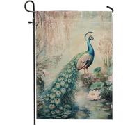 Drapeau de jardin paon coloré, bannière élégante bleue et verte pour décoration extérieure, drapeau floral double face pour décoration de printemps et été, 30,5 x 45,7 cm
