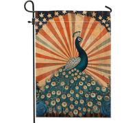 Drapeau de jardin paon coloré bleu pour décoration d'intérieur, décoration de pelouse extérieure d'été, style vintage rustique, drapeau double face en toile de jute pour fêtes, 30,5 x 45,7 cm