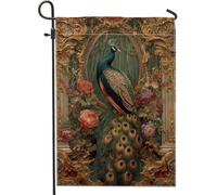 Drapeau de jardin paon - Motif roses élégantes - Vert printanier - Double face - Petit drapeau de jardin - Pour extérieur, porche, pelouse, terrasse - 30,5 x 45,7 cm