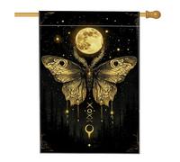 Drapeau de jardin papillon au clair de lune, décoration mystique noire et dorée pour fêtes d'été en plein air, bannière de cour double face, décoration de la maison de forêt vintage, 71 x 101 cm