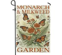 Drapeau de jardin papillon, fougère botanique naturelle en toile de jute orange double face pour extérieur, porche, pelouse, terrasse, 30,5 x 45,7 cm