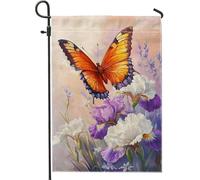 Drapeau de jardin papillon orange pour printemps et été, drapeaux floraux colorés pour la décoration de la maison, patio, toile de jute double face, décoration de pelouse extérieure, 12 x 18 cm