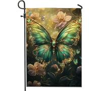 Drapeau de jardin papillon printemps été, bleu sarcelle, joyau d'insectes, bannière de décoration d'intérieur, drapeau double face en toile de jute, décoration de pelouse extérieure, 30,5 x 45,7 cm