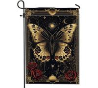 Drapeau de jardin papillon - Roses mystiques gothiques - Sans soleil - Noir - Double face - Décoration extérieure pour extérieur, terrasse, pelouse, porche, balcon - 30,5 x 45,7 cm
