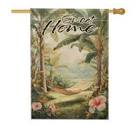 Drapeau de jardin Paradis tropical, bannière de hamac vert, décoration d'intérieur extérieure, drapeau de pelouse d'été, décoration florale double face, 71 x 101 cm