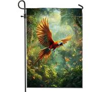 Drapeau de jardin Paradis tropical, décoration d'oiseau d'ara rouge vif, décoration de pelouse extérieure d'été, bannière double face pour la maison et les vacances 30,5 x 45,7 cm