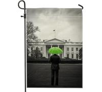 Drapeau de jardin parapluie vert, décoration monochrome de maison blanche en plein air, bannière en toile de jute double face pour fête de patio d'été, élégante décoration de pelouse 12 x