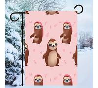 Drapeau de jardin paresseux rose en lin 30,5 x 45,7 cm / décorations extérieures, unilatéral, drapeau toutes saisons/cour, pour pelouse extérieure pour extérieur, Halloween, Noël, drapeaux de vacances
