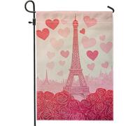 Drapeau de jardin parisien romantique, cœurs rouges, tour Eiffel, décoration extérieure, double face, toile de jute, décoration d'amour printanière pour la maison, la cour, la pelouse, 30,5 x 45,7 cm