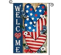 Drapeau De Jardin Patriotique 4 Juillet Bienvenue Memorial Day American Stars And Stripes Love Heart Pride Flag Couleurs Vives Drapeau De Bienvenue Premium Garden Flag Pour Pelouse Home 30X45Cm