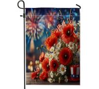 Drapeau de jardin patriotique à motif de coquelicot et marguerite, bannière sur le thème des feux d'artifice, drapeau double face en toile de jute, décoration de la pelouse de la maison 71 x 101 cm