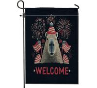 Drapeau de jardin patriotique Capybara, motif animal de feu d'artifice rouge, bannière de décoration de maison, bannière double face pour décoration de pelouse extérieure, drapeau de bienvenue 71 x