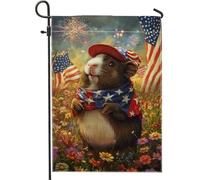 Drapeau de jardin patriotique cochon d'Inde, bannière de décoration extérieure rouge, blanc, bleu, étoiles et rayures, bannière de décoration extérieure double face, printemps été, pelouse, fête du 4