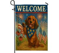 Drapeau de jardin patriotique de bienvenue, feu d'artifice d'été, bannière de pelouse en toile de jute double face, décoration extérieure du 4 juillet, fête de vacances 30,5 x 45,7 cm