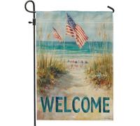 Drapeau de jardin patriotique de l'Amérique, bannière de décoration d'intérieur avec vue sur la côte de l'océan, drapeau double face en toile de jute pour décoration de pelouse extérieure, 30,5 x 45,7