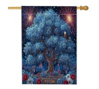Drapeau de jardin patriotique d'été, arbre bleu et aigle de l'Amérique, bannière de décoration extérieure double face pour fête de vacances, décoration de pelouse, 71,1 x 101,6 cm