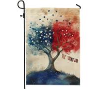 Drapeau de jardin patriotique d'été avec étoiles bleues et rouges sur le thème de l'Amérique, bannière de cour double face en toile de jute pour décoration de pelouse extérieure 30,5 x 45,7 cm