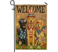 Drapeau de jardin patriotique d'été bienvenu, feu d'artifice pour le jour de l'indépendance, décoration de pelouse extérieure, bannière double face en toile de jute 71 x 101,6 cm
