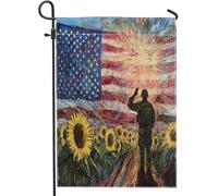 Drapeau de jardin patriotique d'été, soldat de tournesol, décoration de pelouse extérieure, bannière double face de style américain, drapeau de fête de l'indépendance, drapeau en toile de jute 71 x