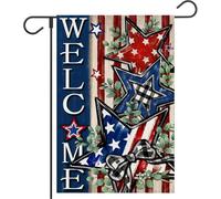 Drapeau de jardin patriotique du 4 juillet double face à l'extérieur de l'Amérique étoiles et rayures Feuilles d'eucalyptus Indépendance D