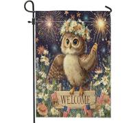 Drapeau de jardin patriotique en forme de hibou, bannière de bienvenue florale et marguerite, double face, décoration de pelouse de vacances, 71 x 101,6 cm