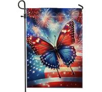 Drapeau de jardin patriotique en forme de papillon, étoiles rouges et bleues, décoration de pelouse, décoration extérieure de vacances, bannière double face pour célébrations du jour de l'indépendance