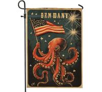 Drapeau de jardin patriotique en forme de pieuvre, bannière nautique rouge, blanc, bleu, décoration d'intérieur - Bannière double face en toile de jute pour célébration du 4 juillet - 30,5 x 45,7 cm