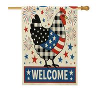 Drapeau de jardin patriotique en forme de poule noir et blanc, bannière de bienvenue en toile de jute double face décorative pour fête du 4 juillet, décoration d'intérieur, pelouse extérieure, pelouse