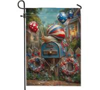 Drapeau de jardin patriotique escargot rouge, blanc, bleu, bannière de cour ballonnée, décoration extérieure double face pour la maison pour le 4 juillet et l'été, décoration festive amusante de