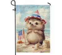 Drapeau de jardin patriotique hérisson, décoration de plage d'été colorée, bannière de cour du 4 juillet, décoration de pelouse extérieure double face 30,5 x 45,7 cm