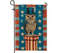 Drapeau de jardin patriotique hiboux, rouge et bleu, bannière de décoration d'intérieur, toile de jute double face, décoration de pelouse pour les vacances 30,5 x 45,7 cm