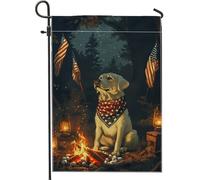 Drapeau de jardin patriotique Labrador Retriever, chien jaune, feu de camp, décoration extérieure, bannière de vacances double face pour le 4 juillet, décoration de pelouse rustique 30,5 x 45,7 cm