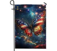 Drapeau de jardin patriotique papillon rouge, blanc, bleu, nuit étoilée, bannière de décoration extérieure, décoration de pelouse double face pour la célébration d'été du 4 juillet, 30,5 x 45,7 cm
