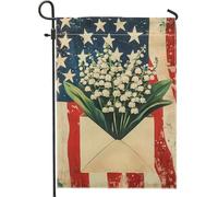 Drapeau de jardin patriotique printanier, bouquet de lys blancs sur fond rouge, blanc et bleu, drapeau de cour double face en toile de jute, décoration d'intérieur extérieure pour fête de