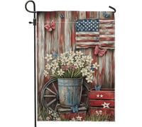 Drapeau de jardin patriotique, seau floral rouge, blanc, bleu, papillon, décoration extérieure, bannière saisonnière d'été, décoration de pelouse double face, 30,5 x 45,7 cm