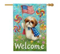 Drapeau de jardin patriotique Shih Tzu, bannière de décoration d'intérieur colorée en tourbillon de bonbons, décoration de cour d'été double face, accents de pelouse extérieure, décoration festive de