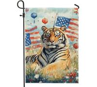 Drapeau de jardin patriotique tigre à rayures oranges, décoration extérieure, bannière de pelouse d'été pour célébration du jour de l'indépendance, drapeau de cour artistique double face 30,5 x 45,7