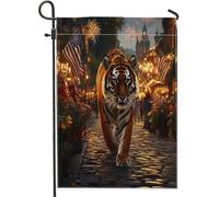 Drapeau de jardin patriotique tigre du 4 juillet, fête de l'indépendance, décoration d'intérieur, bannière de pelouse double face, décoration saisonnière 30,5 x 45,7 cm