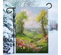 Drapeau de jardin paysage printanier 30,5 x 45,7 cm double face à l'extérieur, drapeau de cour décorations de printemps pour la maison, drapeau saisonnier d'extérieur pour les vacances et la