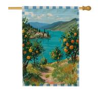 Drapeau de jardin paysager d'été, maison du lac bleu, orangers, bannière de décoration d'intérieur, drapeau double face en toile de jute, décoration de pelouse extérieure, 71 x 101,6 cm