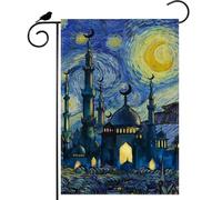 Drapeau De Jardin Peinture Ciel Étoilé Lune Bénédiction Du Ramadan Drapeaux Décoratif Double Face 30X45Cm Drapeaux De Maison Pour Extérieure Plage