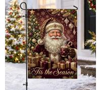 Drapeau de jardin Père Noël 30,5 x 45,7 cm | Imprimé léopard, drapeau de cour, tasse à cacao, cadeaux emballés, flocons de neige, décoration d'hiver